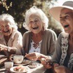 Ältere Menschen essen gemeinsam und haben dabei Freude.