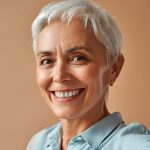 Lächelnde Frau mit grauen Haaren