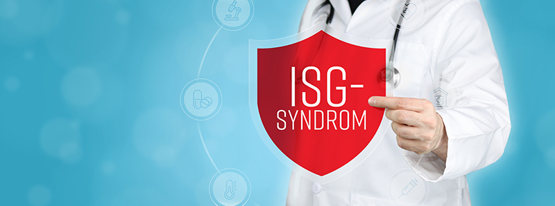 Arzt hält Bild in der Hand mit einem Schild ISG-Syndrom