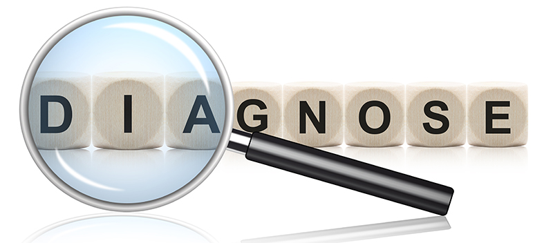 Diagnose Schriftzug Diagnose unter der Lupe