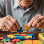 Senior setzt ein Puzzel zusammen