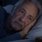 Mann liegt schlaflos im Bett